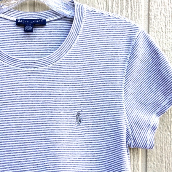 Ralph Lauren fitted striped tee shirt top blouse stretchy crew neck polo white - Picture 5 of 8